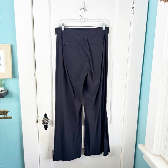 Athleta Luxe Gramercy Track Trouser Black Snap Button Legs White Stripe Size 8 - Picture 9 of 13